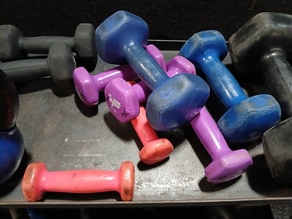 Dumbbells in a gym
